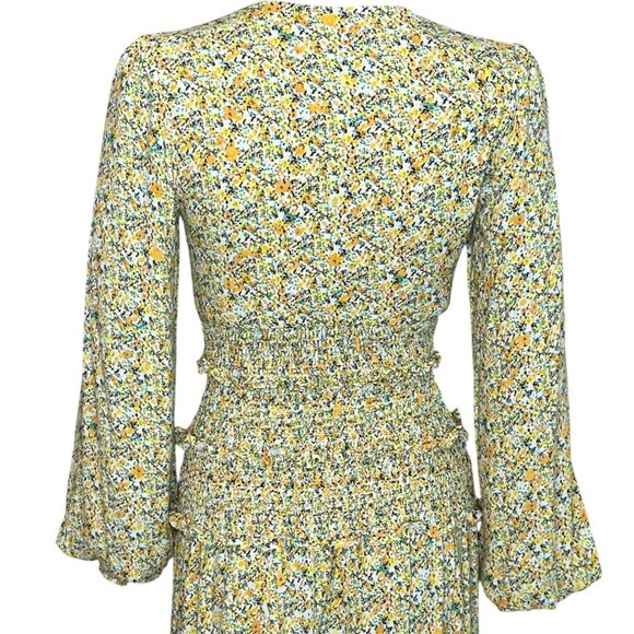 AFRM Yellow Floral Smocked Midi Dress XS | Long Sleeve | Boho | Anthropologie - Picture 5 of 11